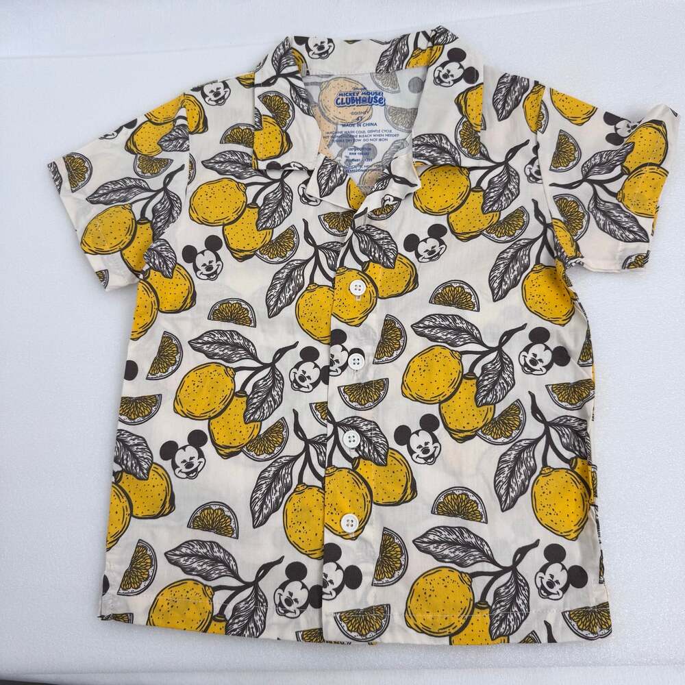 Mickey Mouse Club House 100% Cotton Shirt Lemons and Mickey Pattern Size 4T